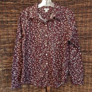 L.L. Bean Women's Small Plum Wrinkle Free Floral Button Up Oxford Shirt Office